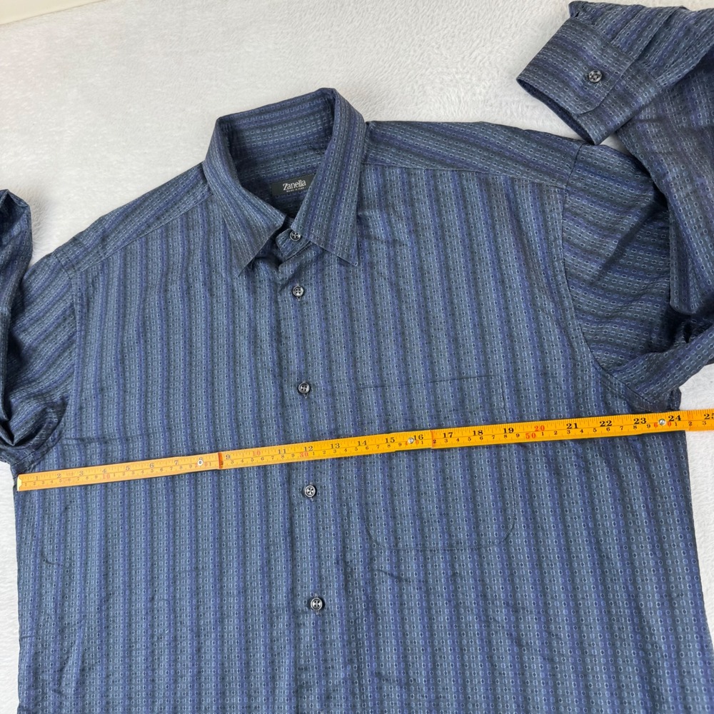 Zanella Button Up Shirt Mens XL Blue Striped Geometric Harold HBD Made In Italy - Picture 7 of 12